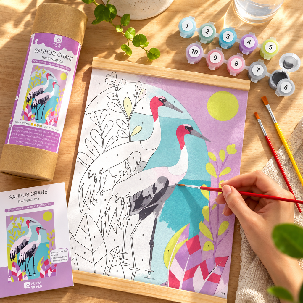 Sarus Crane paint by number kit for kids by Aurva