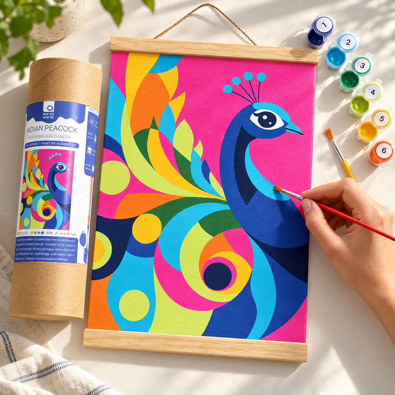Indian Peacock paint by number kit for kids by Aurva