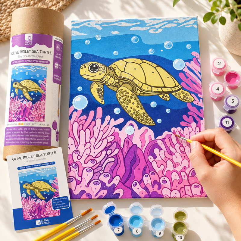Olive Ridley Sea Turtle paint by number kit for kids by Aurva