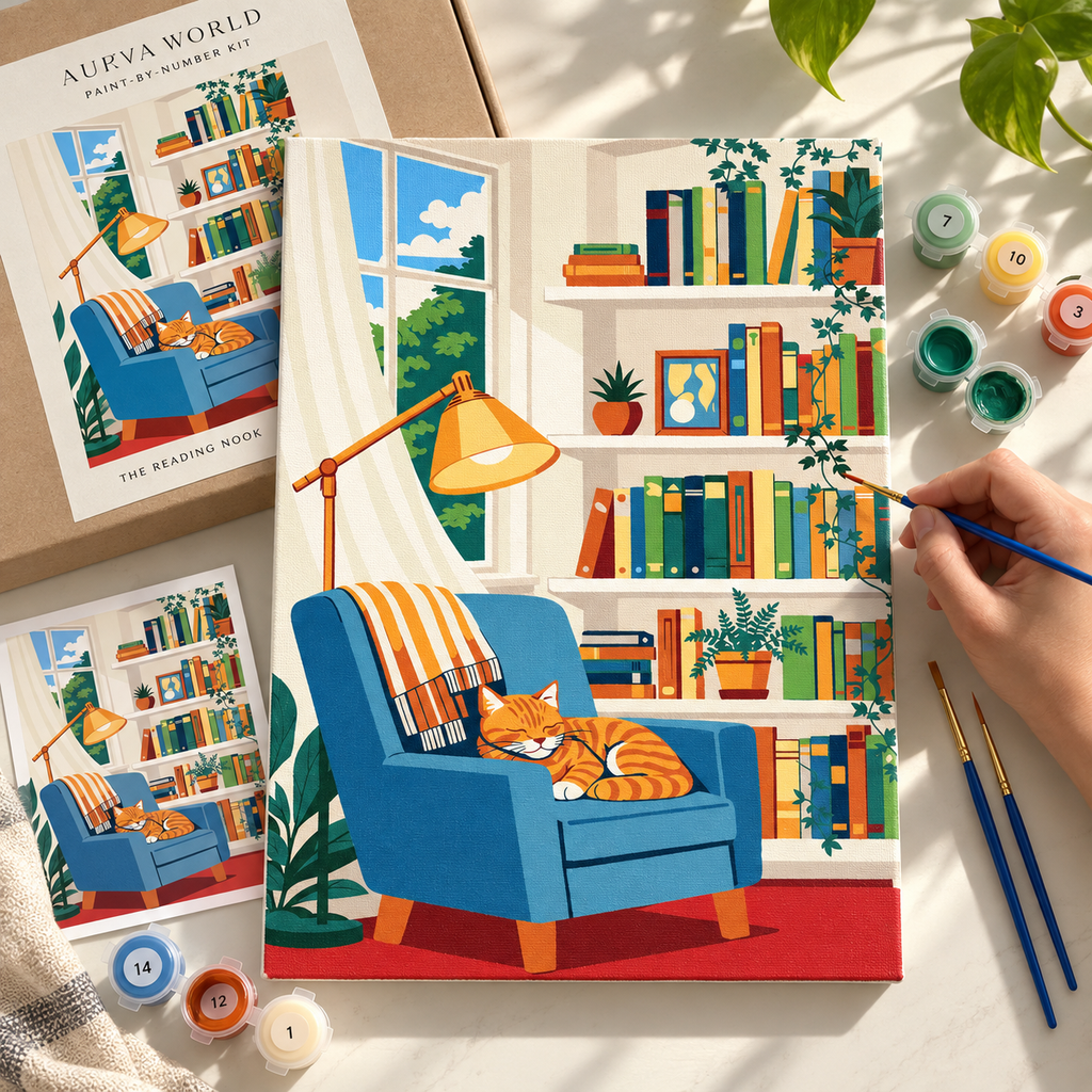 The Reading Nook A4 paint by number kit by Aurva