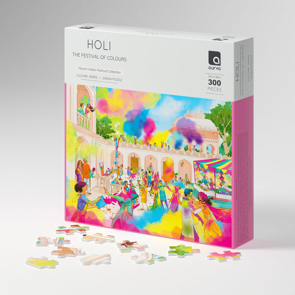 300 piece jigsaw puzzle, jigsaw puzzles for adults, Holi Festival, Indian culture,Holi, aurva world, Birthday gift ideas, parents anniversary gift ideas, board game night, Best puzzles in India, Best Jigsaw puzzles in India, Festival of colours