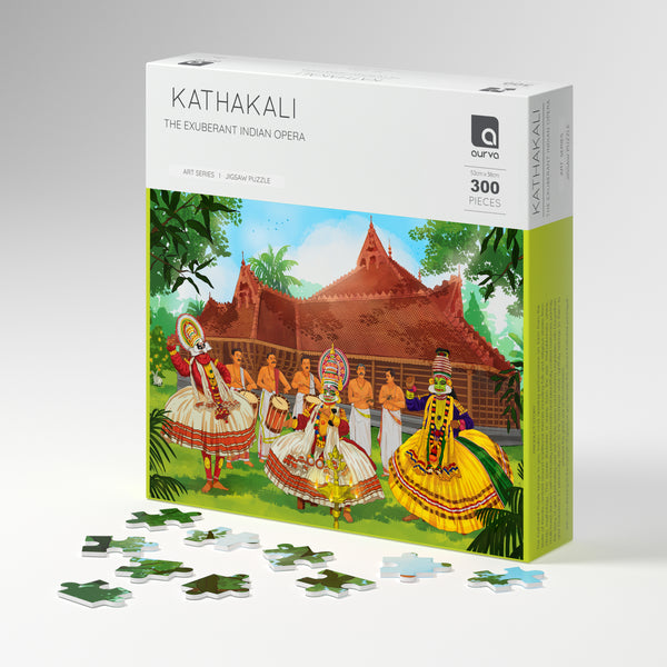 300 piece jigsaw puzzle, jigsaw puzzles for adults, Indian culture, Classical Dance, Kathakali dance, Kerala Artform,  aurva world, Birthday gift ideas, parents anniversary gift ideas, board game night, Best puzzles in India, Best Jigsaw puzzles in India